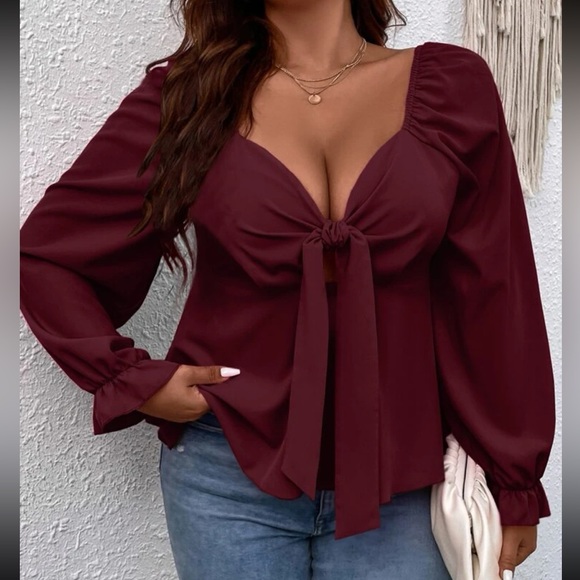 Boho sweetheart neck knot front peplum blouse - Picture 10 of 16